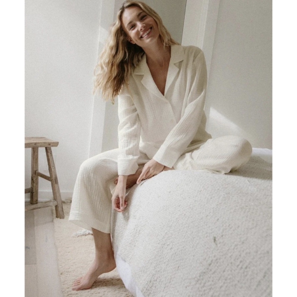 Jenni Kayne | Playa Top Blouse Ivory Off White Cotton Gauze Medium PJs